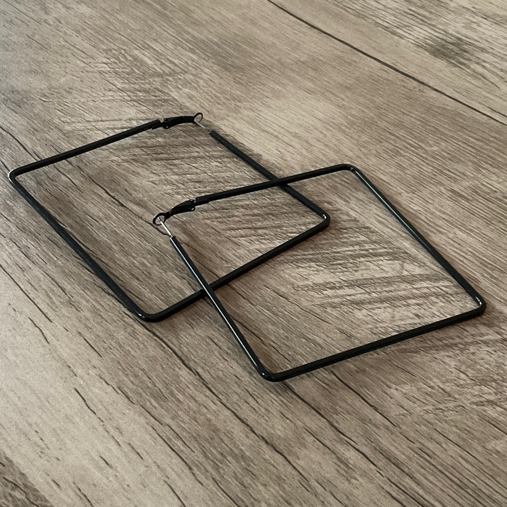 Black Square Hoop Earrings - Minimal Geometric Earrings
